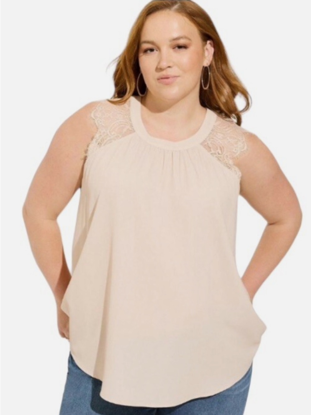 EUC torrid Cream Studio Crepe De Chine Lace Trim Blouse Sleeveless Top - Size 0